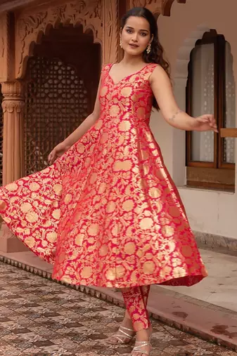 Rani jacquard anarkali suit set