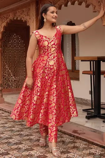Rani jacquard anarkali suit set