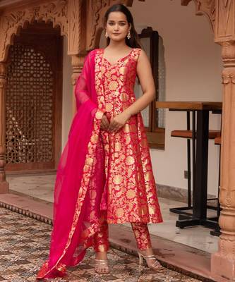 Rani jacquard anarkali suit set 1
