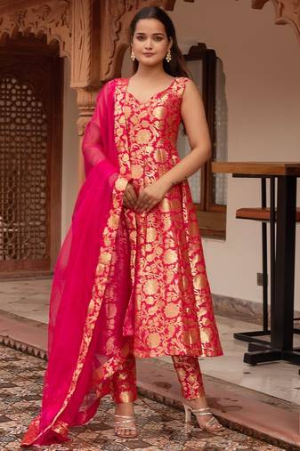Rani jacquard anarkali suit set