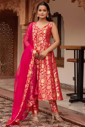 Rani jacquard anarkali suit set