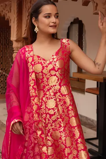 Rani jacquard anarkali suit set
