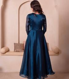 Teal blue organza handwork anarkali suit set