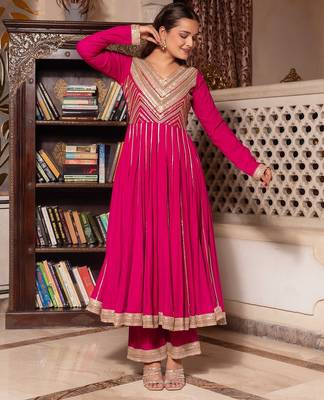 Violet rayon gotapatti anarkali suit set 2
