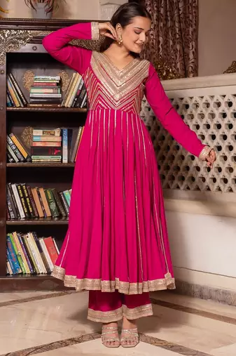 Violet rayon gotapatti anarkali suit set