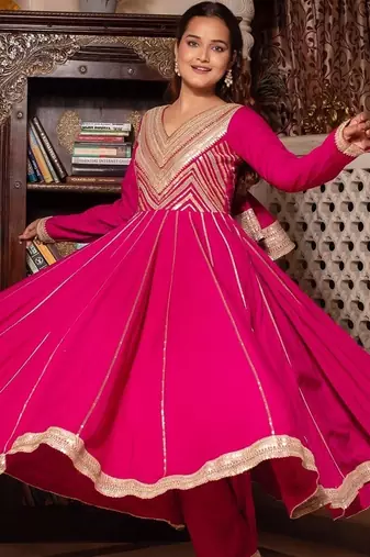 Violet rayon gotapatti anarkali suit set