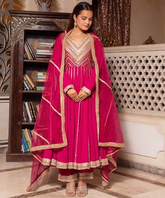 Violet rayon gotapatti anarkali suit set 4