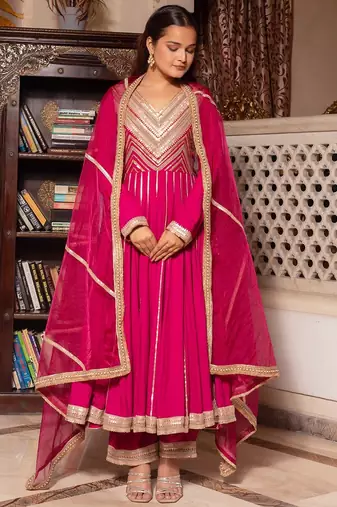 Violet rayon gotapatti anarkali suit set