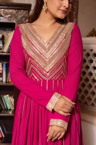 Violet rayon gotapatti anarkali suit set