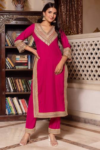 Pink rayon gotapatti straight suit set