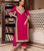 Pink rayon gotapatti straight suit set