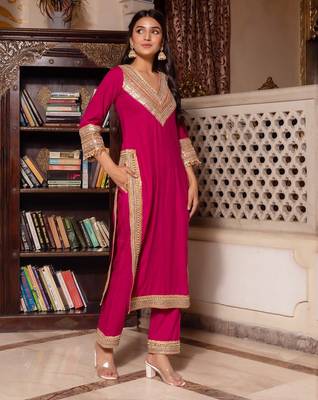Pink rayon gotapatti straight suit set 2