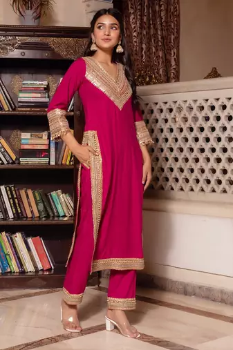Pink rayon gotapatti straight suit set