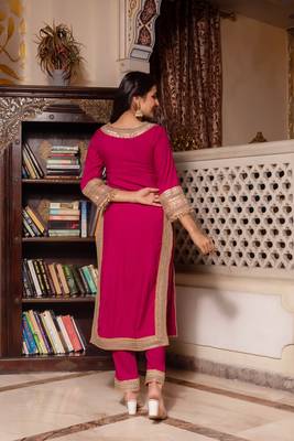 Pink rayon gotapatti straight suit set 3