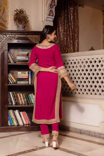 Pink rayon gotapatti straight suit set