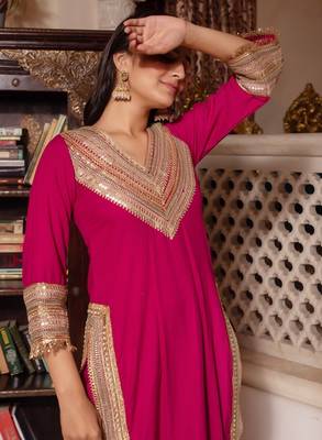 Pink rayon gotapatti straight suit set 4