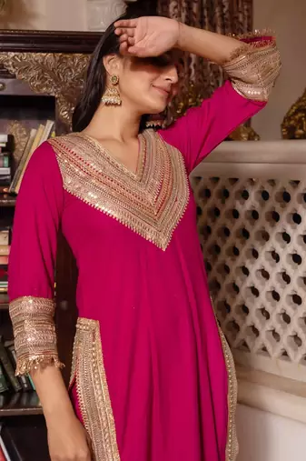Pink rayon gotapatti straight suit set