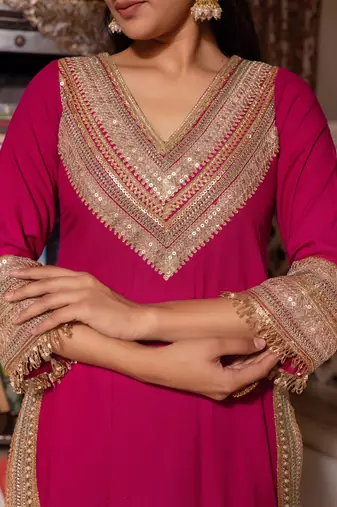 Pink rayon gotapatti straight suit set
