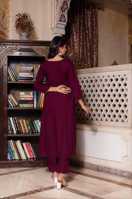 Wine zari organza suit set 1