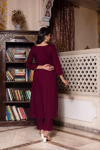 Wine zari organza suit set