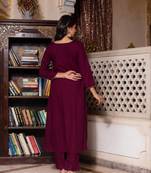 Wine zari organza suit set