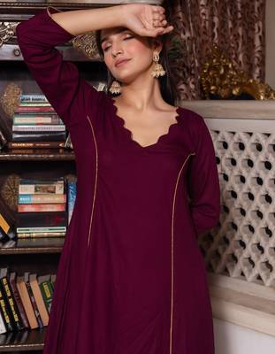 Wine zari organza suit set 4
