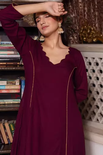 Wine zari organza suit set