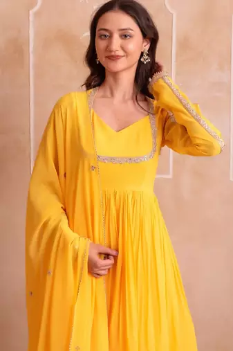 Yellow georgette gotapatti anarkali suit set