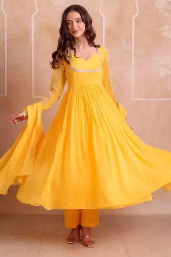 Yellow georgette gotapatti anarkali suit set