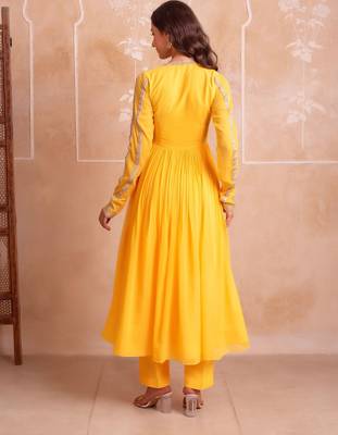 Yellow georgette gotapatti anarkali suit set 5