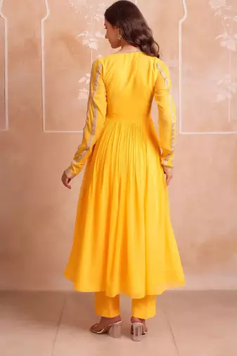 Yellow georgette gotapatti anarkali suit set