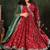 Red & green floral printed with border work cotton blend  flared ethnic anarkali style girls kurta set with dupatta