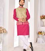 cotton pink kurta pajama for men with weaving work
