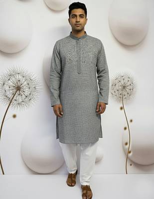 men’s grey linen kurta pajama 1