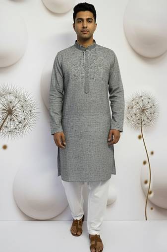 men’s grey linen kurta pajama