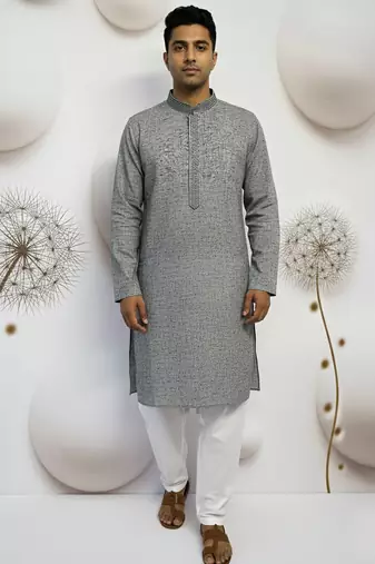 men’s grey linen kurta pajama