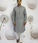 men’s grey linen kurta pajama