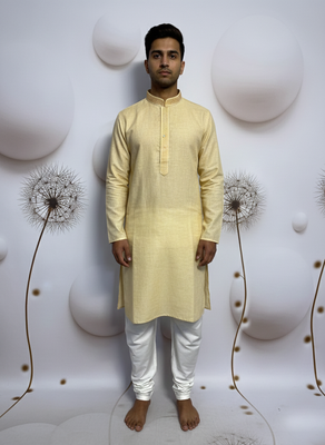 yellow linen kurta pajama for men 1