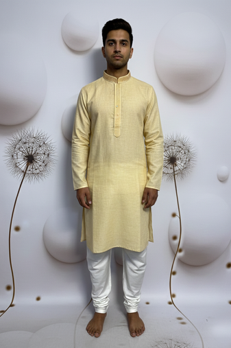 yellow linen kurta pajama for men