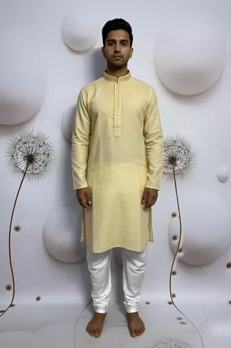 yellow linen kurta pajama for men