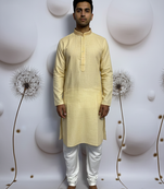 yellow linen kurta pajama for men