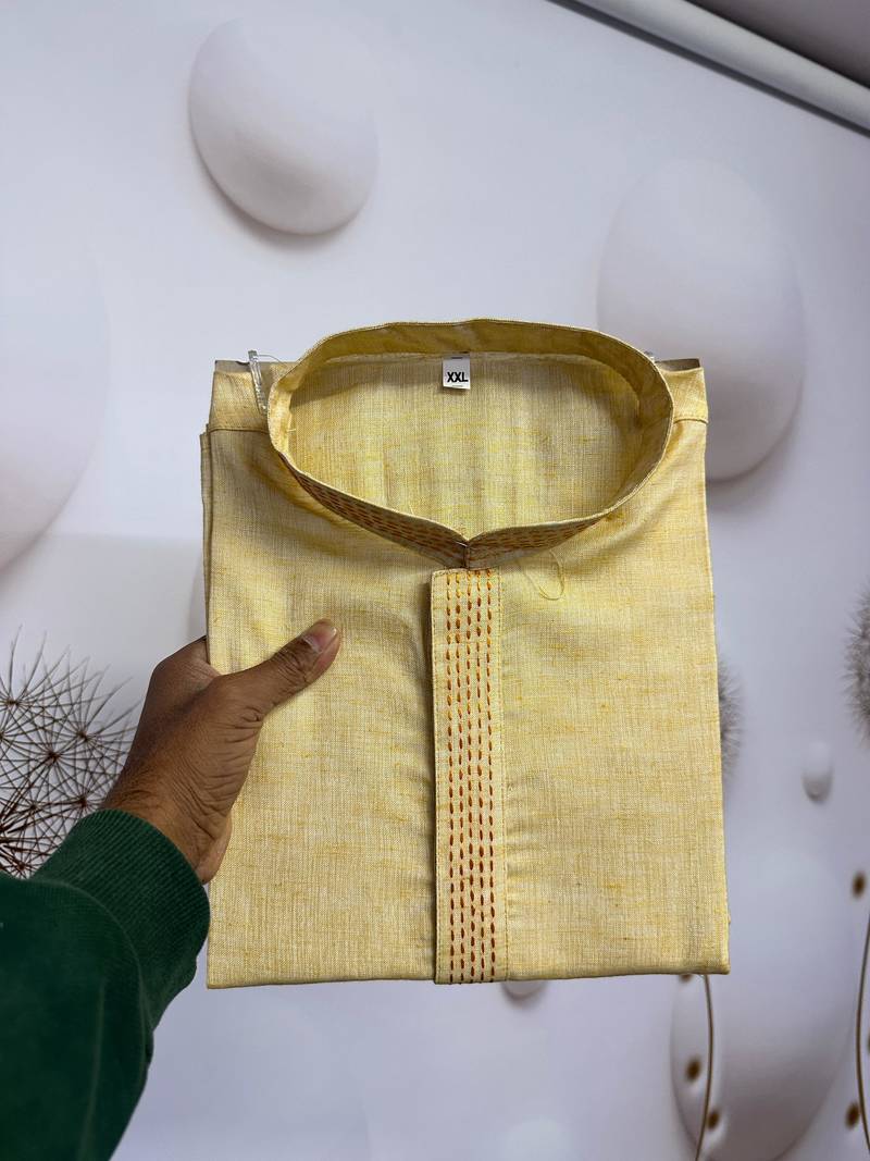 yellow linen kurta pajama for men