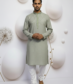 green linen men kurta pajama with minimal work