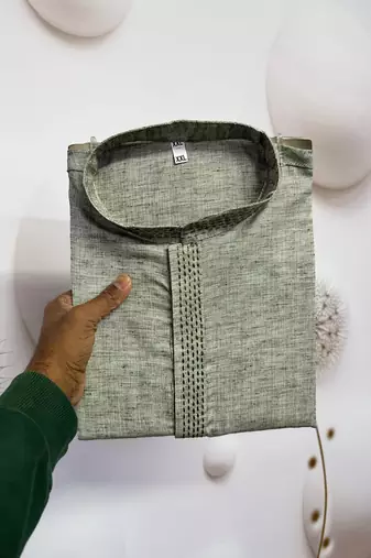 green linen men kurta pajama with minimal work