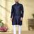 navy blue slub cotton men kurta pyjama with silver work