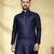 navy blue slub cotton men kurta pyjama with silver work