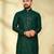bottle green cotton men kurta pyjama with silver design