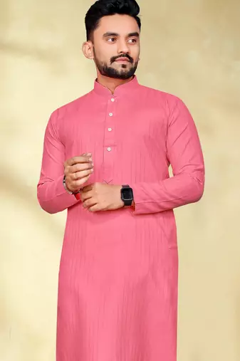 pink cotton men kurta pyjama with silver weaving
