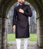 black slub cotton men kurta pyjama with silver work