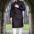 black slub cotton men kurta pyjama with silver work
